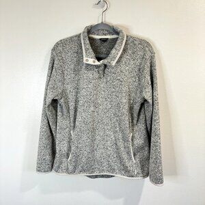 Eddie Bauer Fleece Pullover Sweatshirt Large L Gray Fleece Snap Button Outdoor